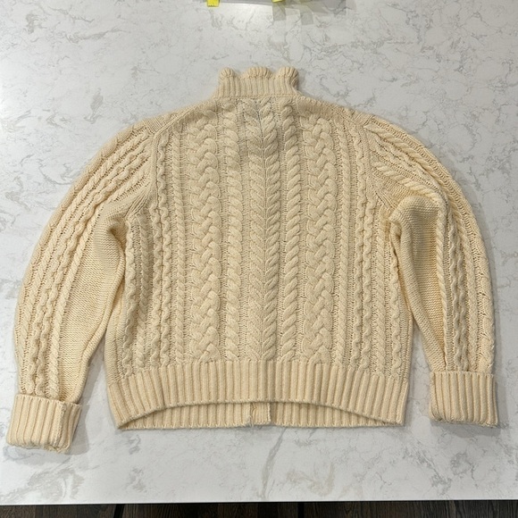 J.Crew Ruffleneck Cable Cardigan Sweater XXL White Cream BV351 Gold Buttons NWT - Picture 12 of 13